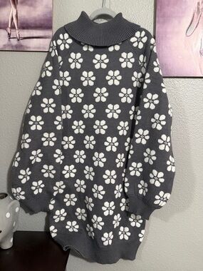 Janie and jack girls sweater dress size 8 heather gray floral viscose new
